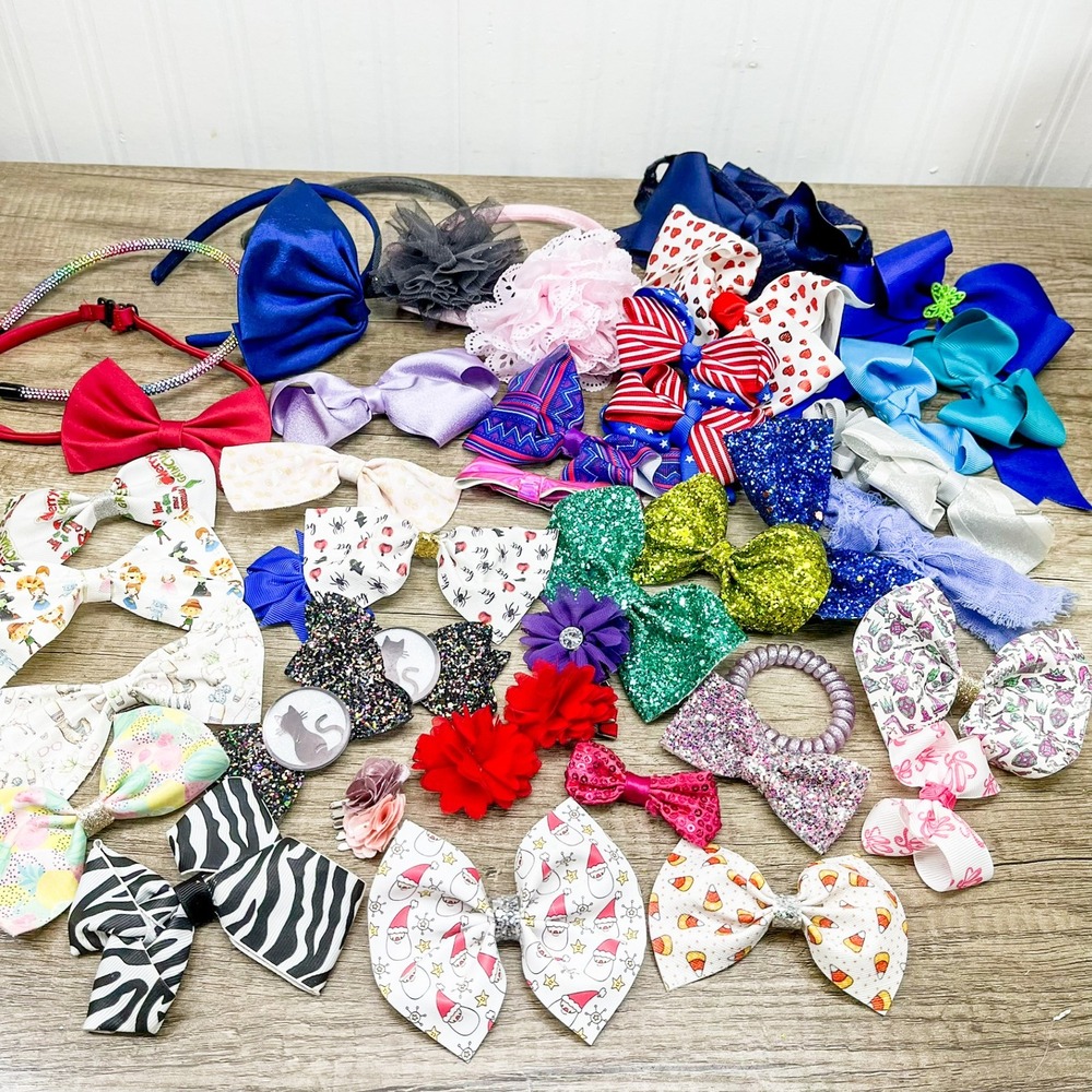 Assorted Hair Bows Headbands Clips Lot Glitter Sequin Holiday Patterns